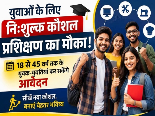 युवाओं के लिए निःशुल्क कौशल प्रशिक्षण का मौका, 18 से 45 वर्ष तक के युवक-युवतियां कर सकेंगे आवेदन